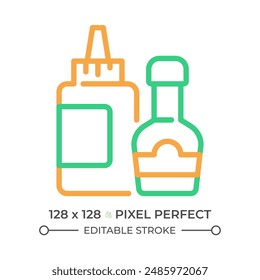 Sauce two color line icon. Salad dressing. Meal accompaniment. Flavor enhancer. Condiments aisle. bicolor outline symbol. Duotone linear pictogram. Isolated illustration. Editable stroke