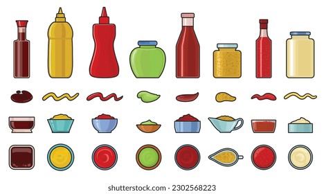 Sauce vector color icon set . Collection vector illustration ketchup on white background. Isolated color icon set sauce for web design.