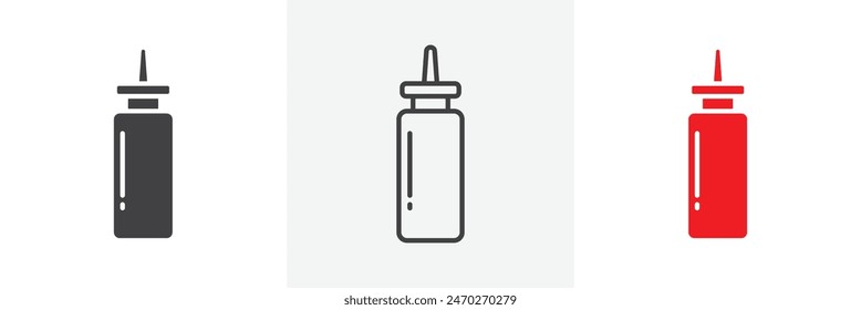 Sauce vector set. Tomato ketchup bottle graphic. Sauce squeeze bottle icon.