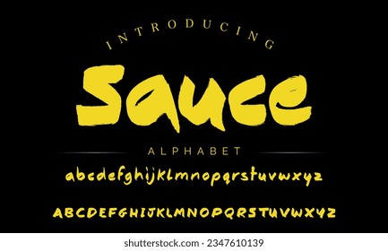Sauce Vintage Brush Script Modern Alphabet. Retro Typeface. Textured unique brush in alphabet style. Letters.Vector Alphabet. Exclusive Custom Letters.