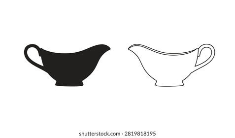 Sauceboat Silhouette With Outline Version Black And White Illustration Silhouette