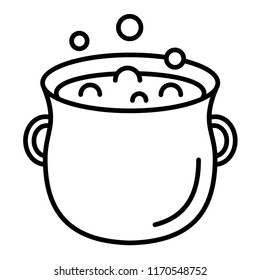 Saucepan and boil water. Vector flat outline icon illustration isolated on white background.