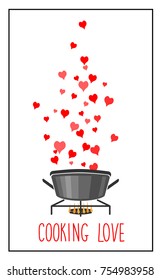 saucepan with boiling hearts on fire