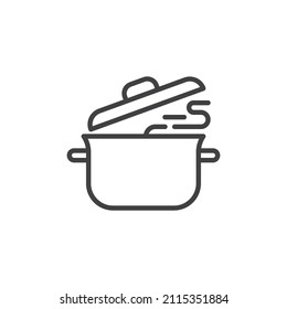 Saucepan boiling line icon. linear style sign for mobile concept and web design. Cooking pot outline vector icon. Symbol, logo illustration. Vector graphics