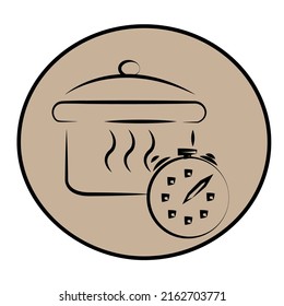 Icono de Saucepan y reloj. olla