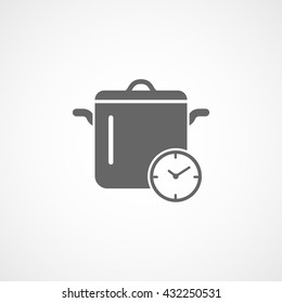 Saucepan and Clock Icon On White Background