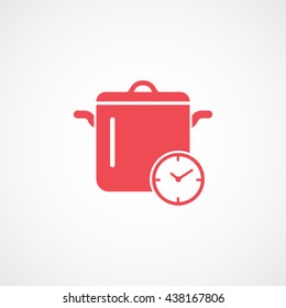 Saucepan and Clock Red Flat Icon On White Background