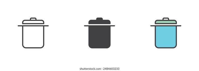 Saucepan different style icon set. Line, glyph and filled outline colorful version, outline and filled vector sign. Casserole symbol, logo illustration. Vector graphics