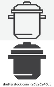 Saucepan different style icon set pack. Line outline and solid glyph cookware. Editable stroke vector sign and symbol for boiling and recipes; kitchen pot icon.