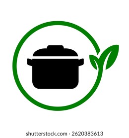 Saucepan eco friendly icon. Sustainable icon clip art graphic black green colour for printable or digital usage signage