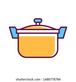 Saucepan ginseng soup line color icon. Korean food. Sign for web page, mobile app, button, logo. Editable stroke