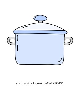 Saucepan with glass lid, cooking or baking kitchen design element, vector