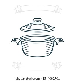 Saucepan. Hand Drawn Saucepan Vector Illustration. Red Cooking Pot Sketch. Kitchen Appliance Drawing. Casseroles Icon. Part Of Set. 