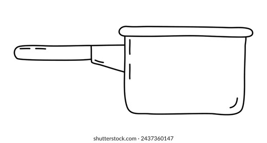 Saucepan with handle, doodle style flat vector outline for coloring book