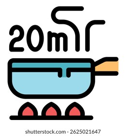 Saucepan heating water on gas stove for twenty minutes, cooking concept