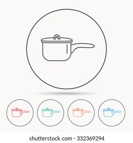 Saucepan icon. Cooking pot or pan sign. Linear circle icons.