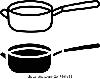 Saucepan Icon Set – Black and White Cooking Pot Kitchenware Symbol Vector Illustration