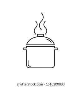 Saucepan icon. Thin line. Isolated on white background. 