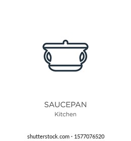 Saucepan icon. Thin linear saucepan outline icon isolated on white background from kitchen collection. Line vector sign, symbol for web and mobile