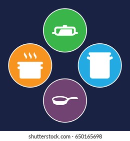 Saucepan icons set. set of 4 saucepan filled icons such as