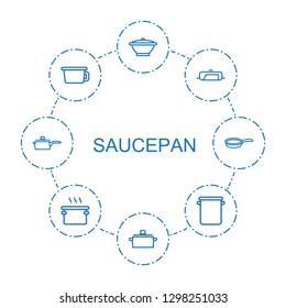 saucepan icons. Trendy 8 saucepan icons. Contain icons such as pan, pot. saucepan icon for web and mobile.