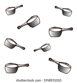 saucepan illustration on white background. repeat pattern,  hand drawn vector. cookware, kitchenware icon. doodle art for cover, backdrop, advert, wallpaper, banner, poster. appliance for cooking.