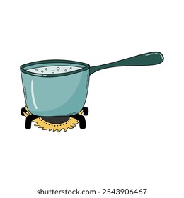 Cacerola. Utensilio de cocina para cocinar y enlatar. Accesorios para la conservación de alimentos. Ilustración vectorial de estilo doodle dibujado a mano.
