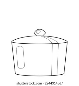 Saucepan with lid. Black and white vector image. Coloring.