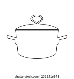 A saucepan with a lid for cooking first courses on a white background. Vector image.