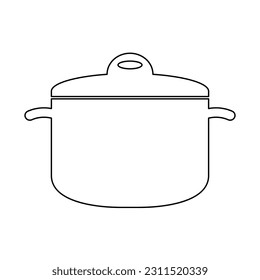 A saucepan with a lid for cooking first courses on a white background. Vector image.