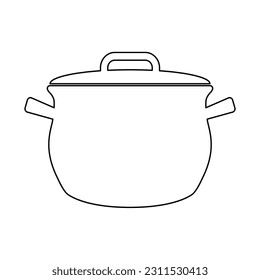 A saucepan with a lid for cooking first courses on a white background. Vector image.