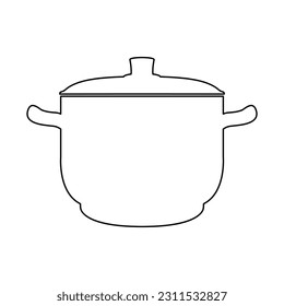 A saucepan with a lid for cooking first courses on a white background. Vector image.