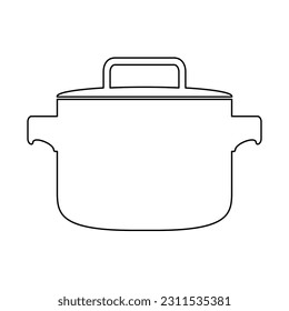 A saucepan with a lid for cooking first courses on a white background. Vector image.