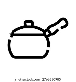 Saucepan with a lid and long handle forming a basic outline icon, perfect for illustrating elements of cooking, kitchen utensils, household items, and culinary themes