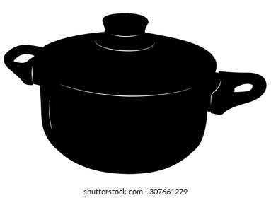 Saucepan with lid  - stylized vector illustration in black and white
