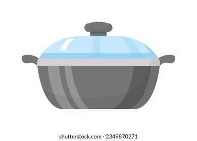Saucepan with lid vector illustration. Cartoon isolated stainless steel kitchen pot to cook casserole, soup or stew on stove, chefs cookware for boiling and stewing, household equipment with handles