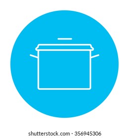 Saucepan line icon for web, mobile and infographics. Vector white icon on the light blue circle isolated on white background.