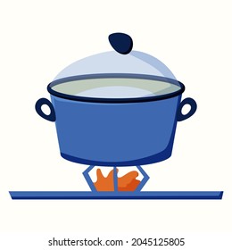 La cacerola está en llamas. Ilustración vectorial en estilo plano