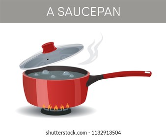 A saucepan with an open glass lid, vector icon