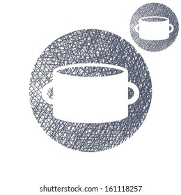 Saucepan pot vector simple single color icon isolated on white background with sketch lined hand drawn texture.