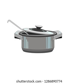 saucepan with a scoop on an isolated background, vector illustration