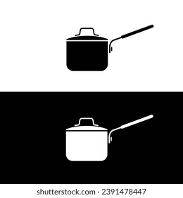 Saucepan silhouette flat vector isolated on black and white background. Black and white cookware icon for tag, label, sticker, web. Kitchenwares. Cooking utensils.