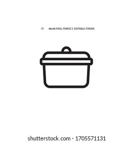 Saucepan simple black line web icon vector illustration. Editable stroke. 48x48 Pixel Perfect.