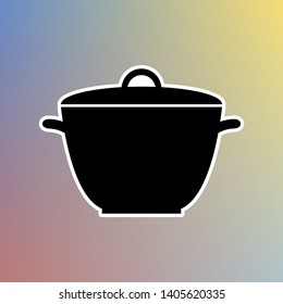 Saucepan simple sign. Black icon in white shell at pastel color background. Illustration.