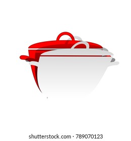 Saucepan simple sign. Vector. Detachable paper icon with red body stock. Isolated.