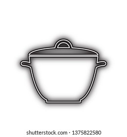 Saucepan simple sign. Vector. Double contour black icon with soft shadow at white background. Isolated.