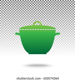 Saucepan simple sign. Vector. Green gradient icon with shadow at bottom on transparent and white background.