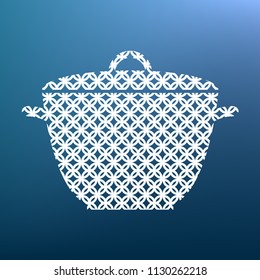 Saucepan simple sign. Vector. White textured icon at lapis lazuli gradient background.