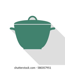 Saucepan simple sign. Veridian icon with flat style shadow path.