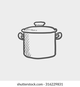 Saucepan sketch icon for web, mobile and infographics. Hand drawn vector dark grey icon isolated on light grey background.